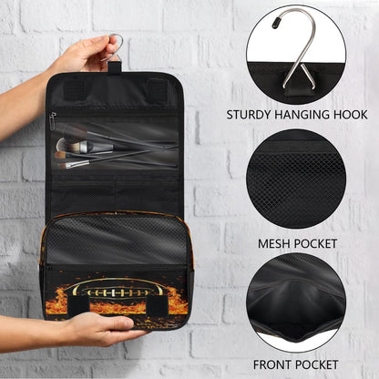 Kids Hanging Toiletry Bag for Boys - Waterproof Travel Cosmetic Organizer Makeup Pouch for Girls Shower Wash Bags with Hanging Hook Toiletries Storage Bag(Football)