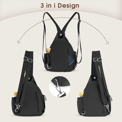 3-Ways Convertible Crossbody Backpack for Women, Anti-Theft Travel Sling Bag with Water Bottle Holder, Trendy Crossbody Bag for Travel Hiking Daily Commute