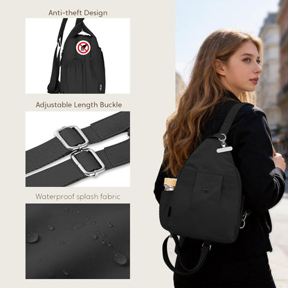 3-Ways Convertible Crossbody Backpack for Women, Anti-Theft Travel Sling Bag with Water Bottle Holder, Trendy Crossbody Bag for Travel Hiking Daily Commute