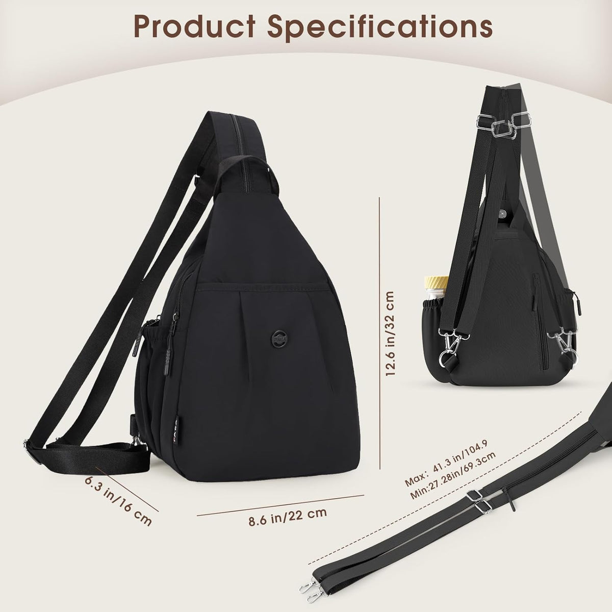 3-Ways Convertible Crossbody Backpack for Women, Anti-Theft Travel Sling Bag with Water Bottle Holder, Trendy Crossbody Bag for Travel Hiking Daily Commute