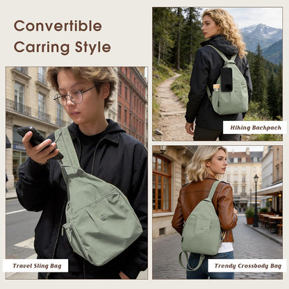 3-Ways Convertible Crossbody Backpack for Women, Anti-Theft Travel Sling Bag with Water Bottle Holder, Trendy Crossbody Bag for Travel Hiking Daily Commute