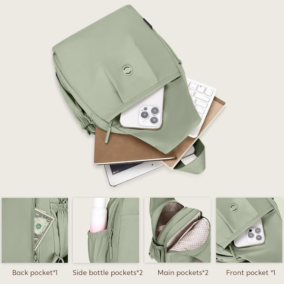 3-Ways Convertible Crossbody Backpack for Women, Anti-Theft Travel Sling Bag with Water Bottle Holder, Trendy Crossbody Bag for Travel Hiking Daily Commute