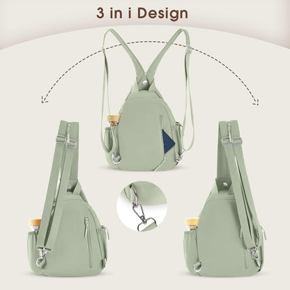 3-Ways Convertible Crossbody Backpack for Women, Anti-Theft Travel Sling Bag with Water Bottle Holder, Trendy Crossbody Bag for Travel Hiking Daily Commute