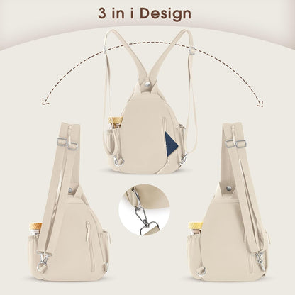 3-Ways Convertible Crossbody Backpack for Women, Anti-Theft Travel Sling Bag with Water Bottle Holder, Trendy Crossbody Bag for Travel Hiking Daily Commute