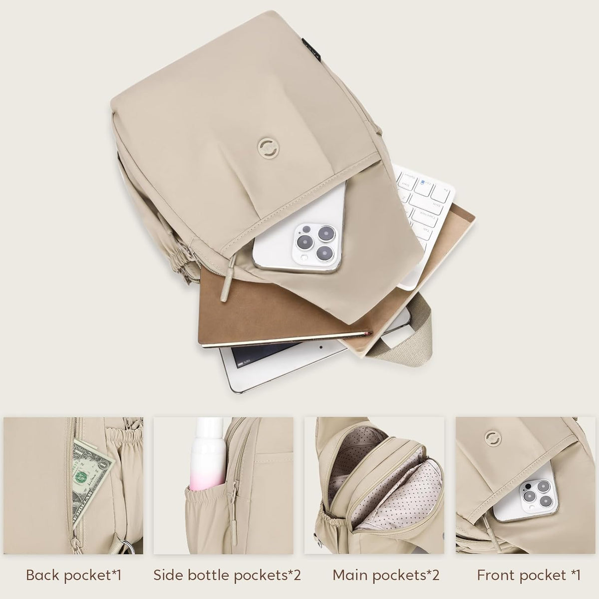 3-Ways Convertible Crossbody Backpack for Women, Anti-Theft Travel Sling Bag with Water Bottle Holder, Trendy Crossbody Bag for Travel Hiking Daily Commute