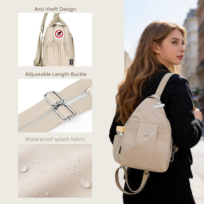 3-Ways Convertible Crossbody Backpack for Women, Anti-Theft Travel Sling Bag with Water Bottle Holder, Trendy Crossbody Bag for Travel Hiking Daily Commute