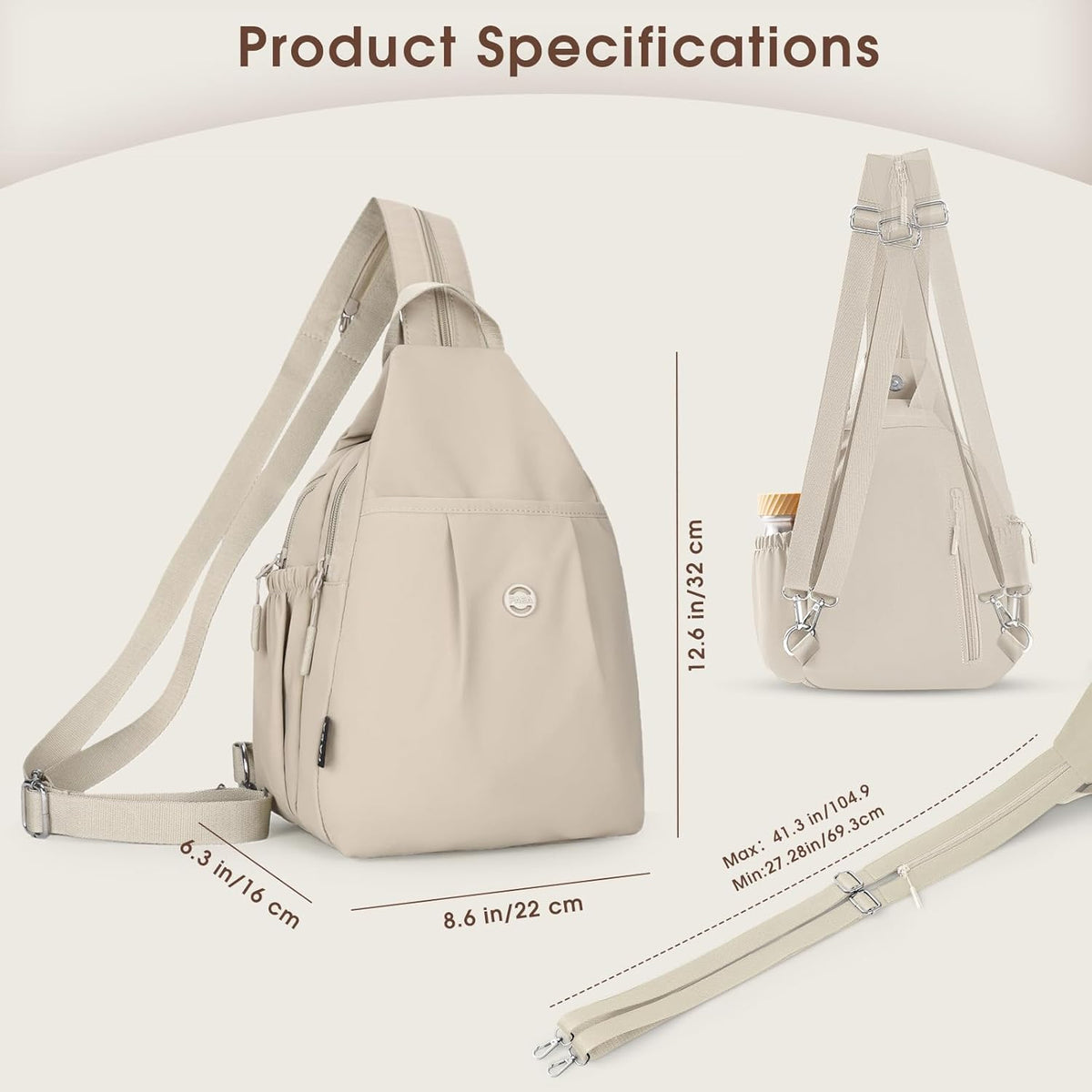 3-Ways Convertible Crossbody Backpack for Women, Anti-Theft Travel Sling Bag with Water Bottle Holder, Trendy Crossbody Bag for Travel Hiking Daily Commute