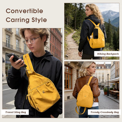 3-Ways Convertible Crossbody Backpack for Women, Anti-Theft Travel Sling Bag with Water Bottle Holder, Trendy Crossbody Bag for Travel Hiking Daily Commute
