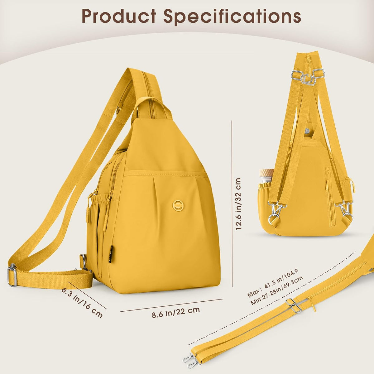 3-Ways Convertible Crossbody Backpack for Women, Anti-Theft Travel Sling Bag with Water Bottle Holder, Trendy Crossbody Bag for Travel Hiking Daily Commute