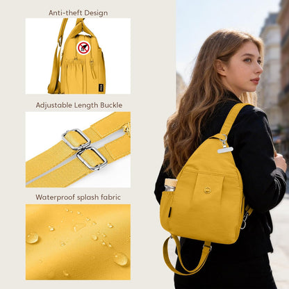 3-Ways Convertible Crossbody Backpack for Women, Anti-Theft Travel Sling Bag with Water Bottle Holder, Trendy Crossbody Bag for Travel Hiking Daily Commute