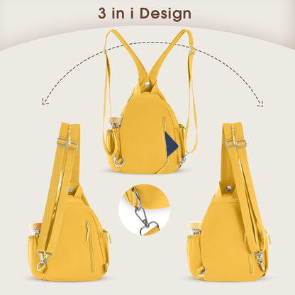 3-Ways Convertible Crossbody Backpack for Women, Anti-Theft Travel Sling Bag with Water Bottle Holder, Trendy Crossbody Bag for Travel Hiking Daily Commute