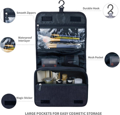 Large Capacity Toiletry Bag Travel Bag with Hanging Hook for Men and Women Waterproof Travel Cosmetic Bag Bathroom Storage Bag for Brushes Set,Full-Sized Shampoo,Toiletries,Accessories-Black