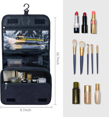 Large Capacity Toiletry Bag Travel Bag with Hanging Hook for Men and Women Waterproof Travel Cosmetic Bag Bathroom Storage Bag for Brushes Set,Full-Sized Shampoo,Toiletries,Accessories-Black