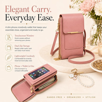 Crossbody Phone Wallet, 2027 New Anti Theft Leather Bag, Touchscreen Phone Crossbody Bag, Touch Screen RFID Blocking - Colors B