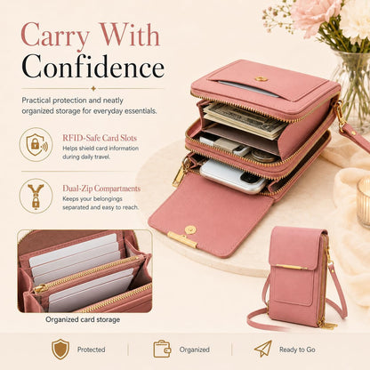 Crossbody Phone Wallet, 2027 New Anti Theft Leather Bag, Touchscreen Phone Crossbody Bag, Touch Screen RFID Blocking - Colors B