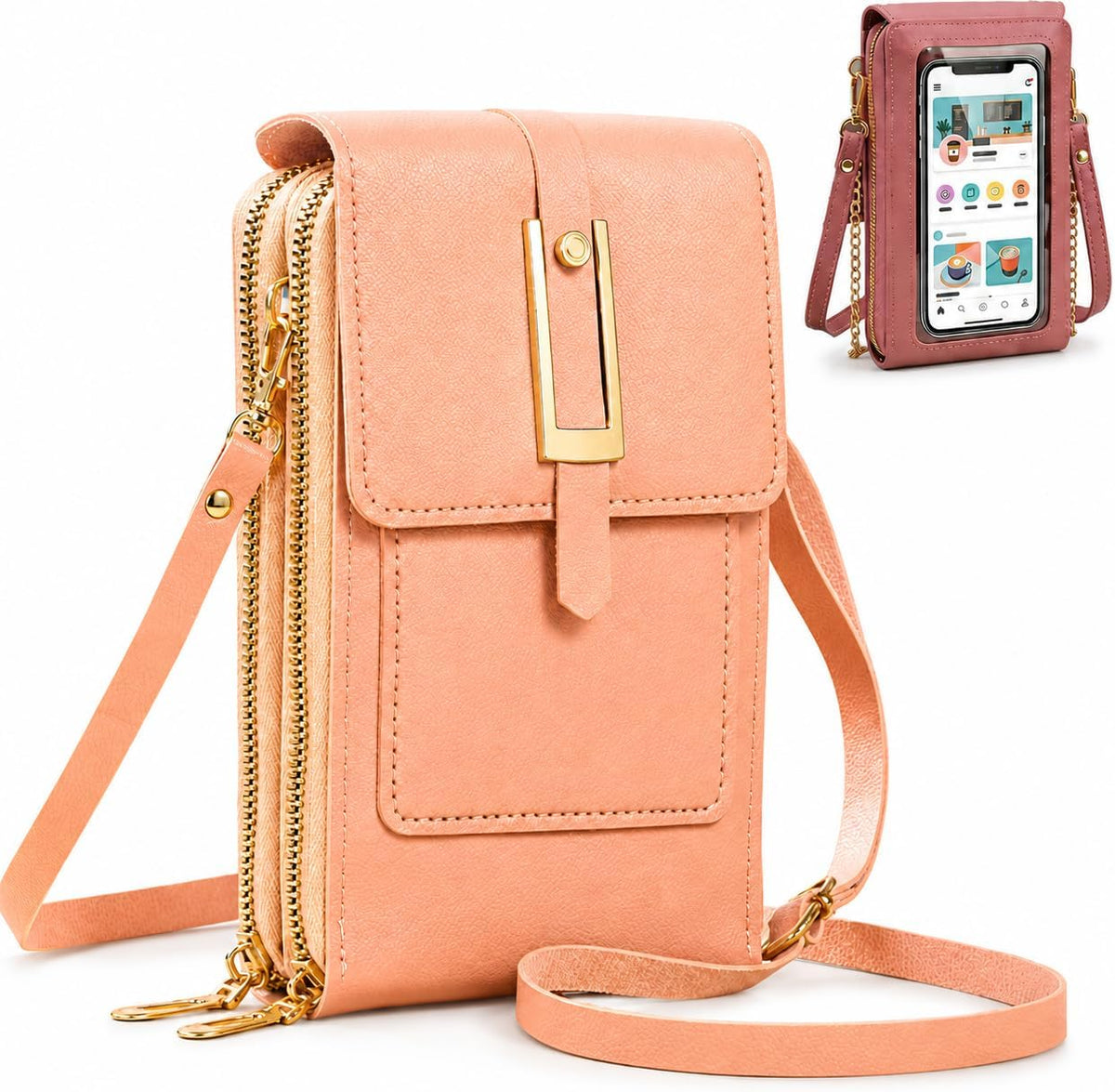 Crossbody Phone Wallet, 2027 New Anti Theft Leather Bag, Touchscreen Phone Crossbody Bag, Touch Screen RFID Blocking - Colors B