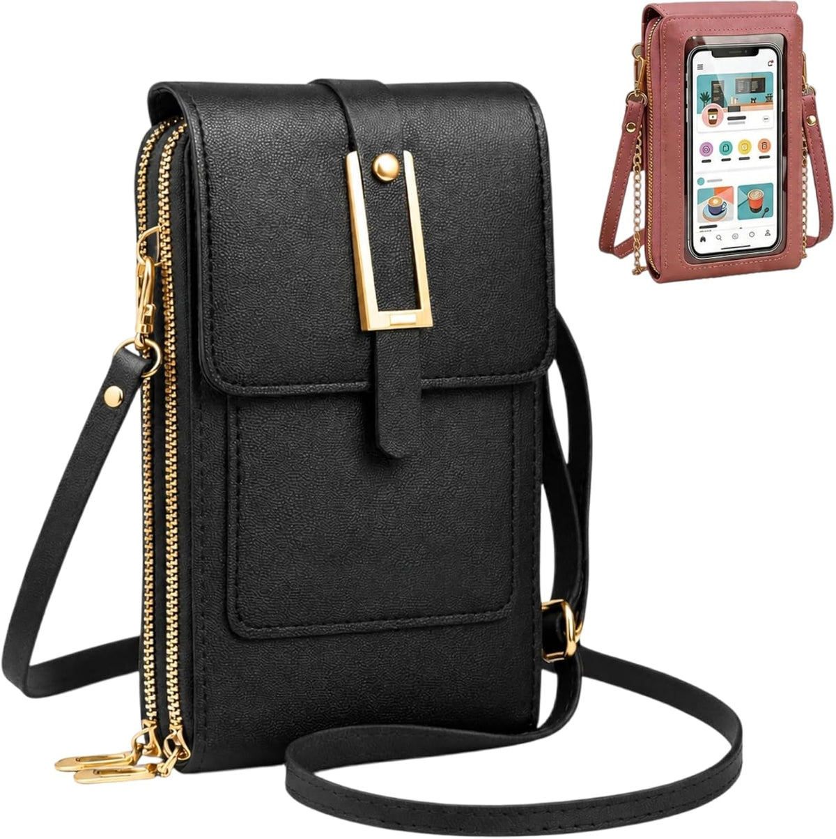 Crossbody Phone Wallet, 2027 New Anti Theft Leather Bag, Touchscreen Phone Crossbody Bag, Touch Screen RFID Blocking - Colors B