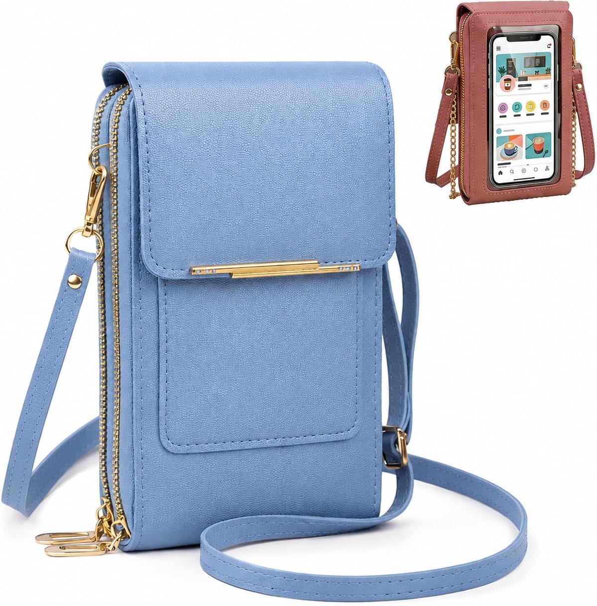 Crossbody Phone Wallet, 2027 New Anti Theft Leather Bag, Touchscreen Phone Crossbody Bag, Touch Screen RFID Blocking - Colors B