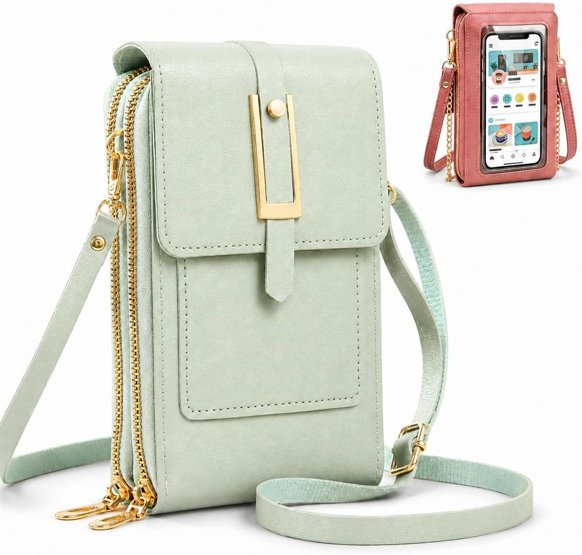 Crossbody Phone Wallet, 2027 New Anti Theft Leather Bag, Touchscreen Phone Crossbody Bag, Touch Screen RFID Blocking - Colors B