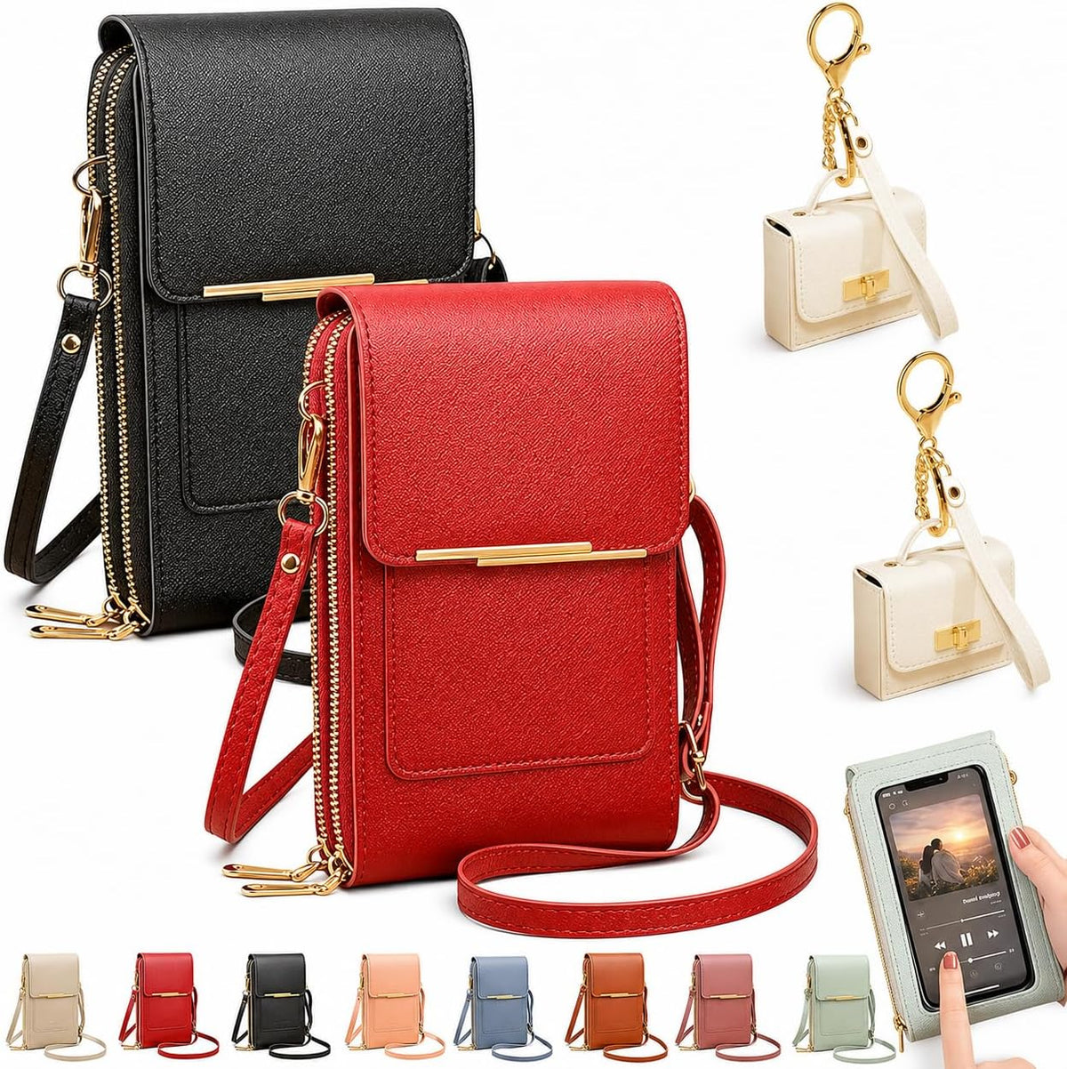 Crossbody Phone Wallet, 2027 New Anti Theft Leather Bag, Touchscreen Phone Crossbody Bag, Touch Screen RFID Blocking - Colors B