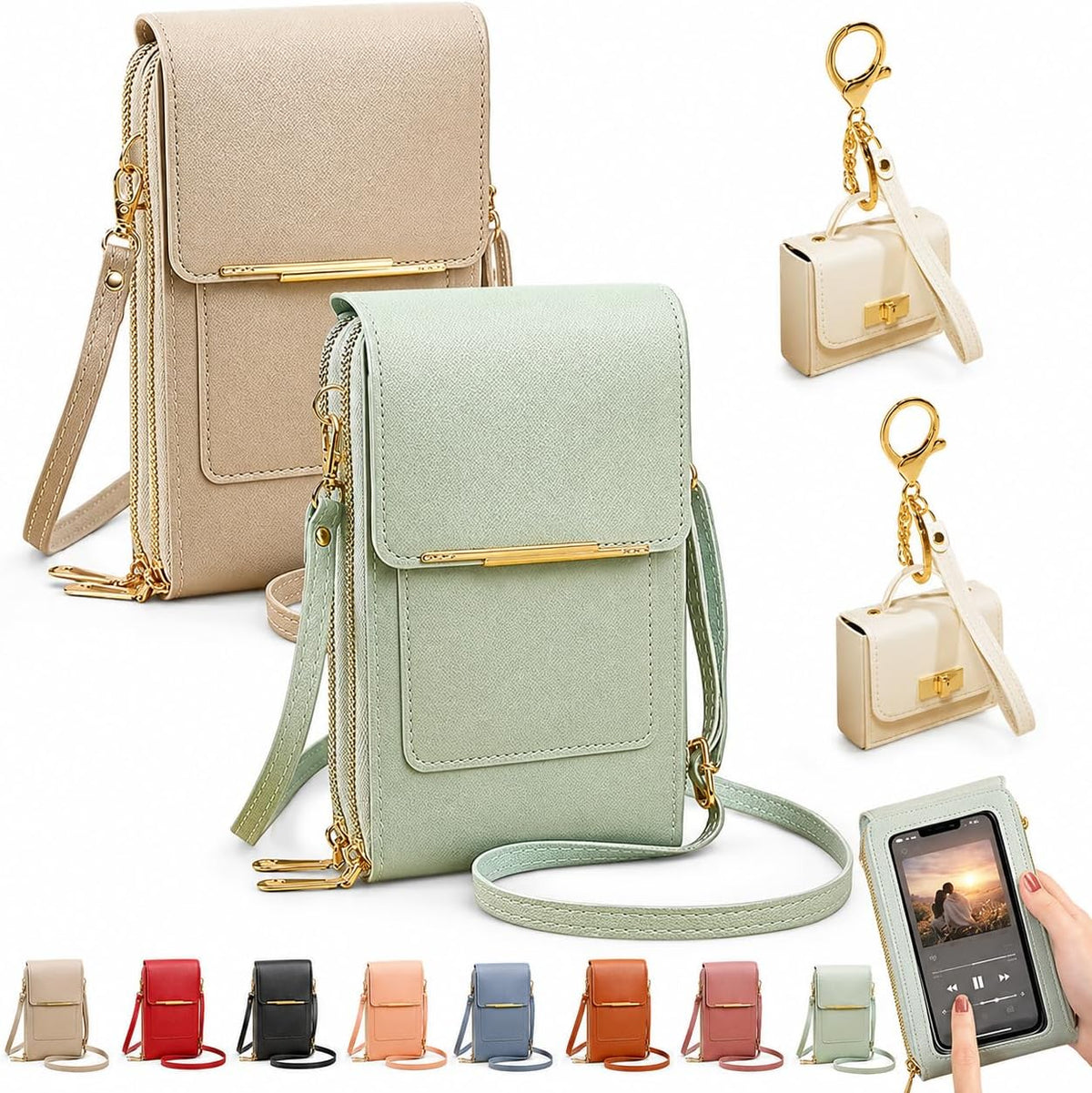 Crossbody Phone Wallet, 2027 New Anti Theft Leather Bag, Touchscreen Phone Crossbody Bag, Touch Screen RFID Blocking - Colors B