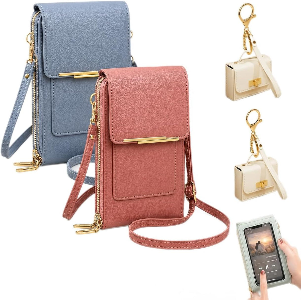 Crossbody Phone Wallet, 2027 New Anti Theft Leather Bag, Touchscreen Phone Crossbody Bag, Touch Screen RFID Blocking - Colors B