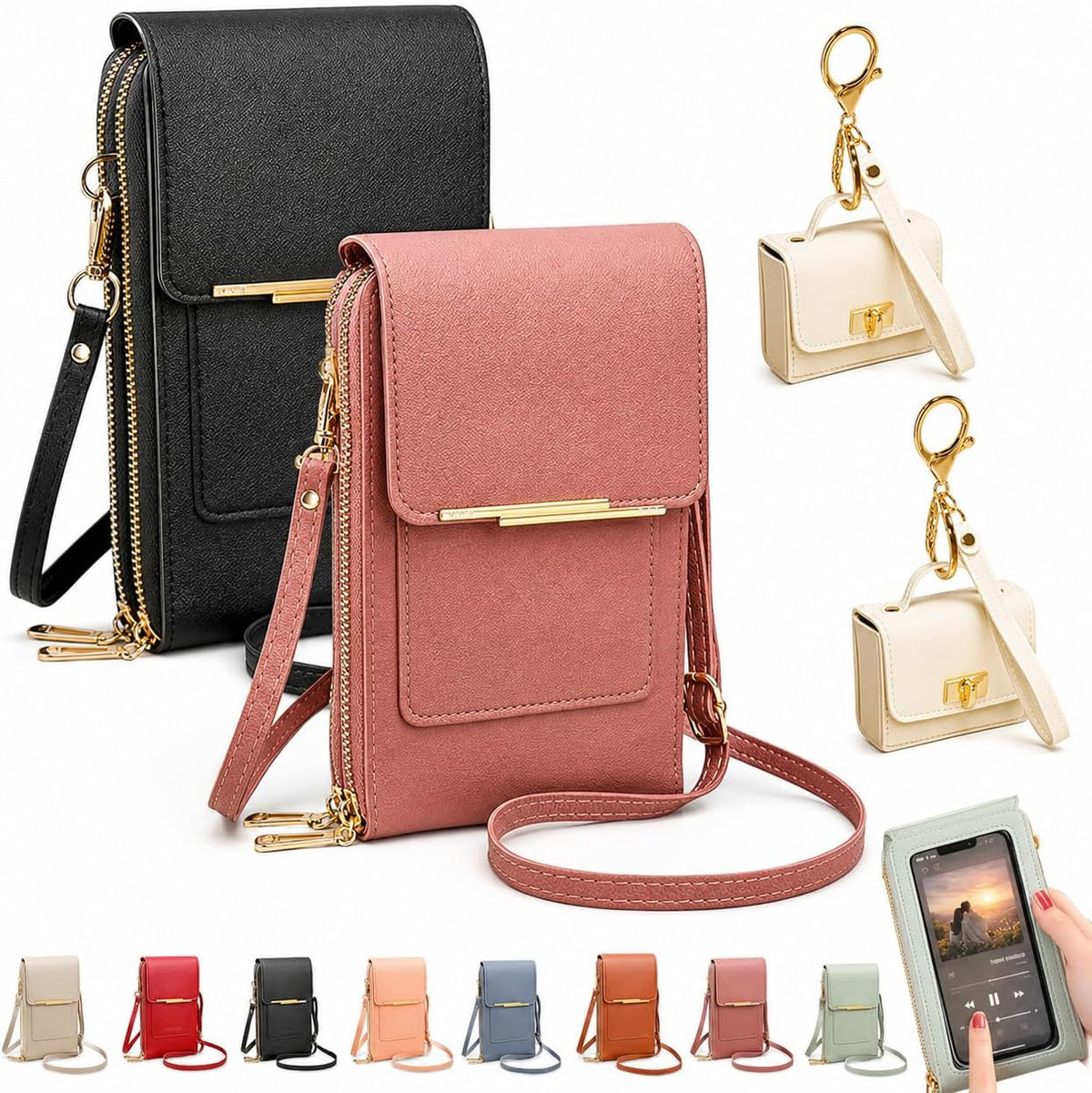 Crossbody Phone Wallet, 2027 New Anti Theft Leather Bag, Touchscreen Phone Crossbody Bag, Touch Screen RFID Blocking - Colors B
