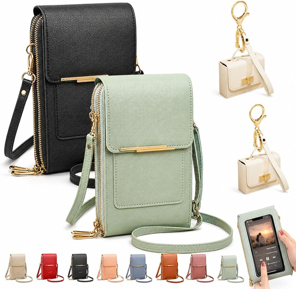 Crossbody Phone Wallet, 2027 New Anti Theft Leather Bag, Touchscreen Phone Crossbody Bag, Touch Screen RFID Blocking - Colors B