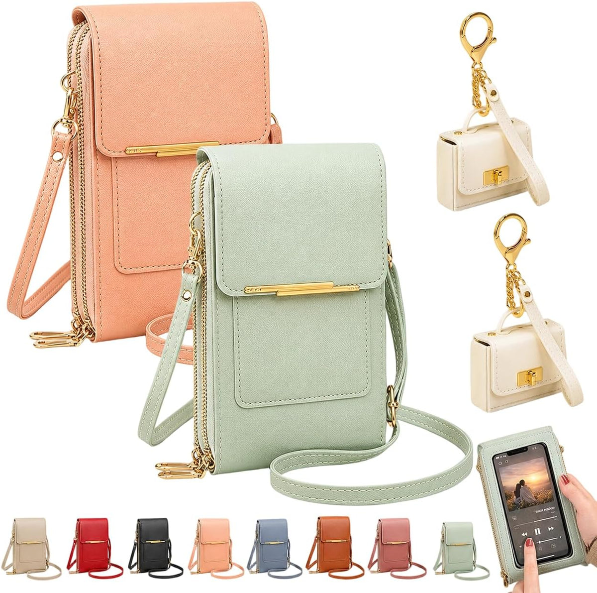 Crossbody Phone Wallet, 2027 New Anti Theft Leather Bag, Touchscreen Phone Crossbody Bag, Touch Screen RFID Blocking - Colors B