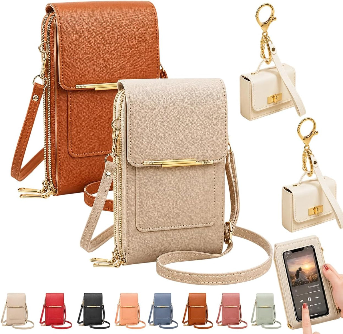 Crossbody Phone Wallet, 2027 New Anti Theft Leather Bag, Touchscreen Phone Crossbody Bag, Touch Screen RFID Blocking - Colors B