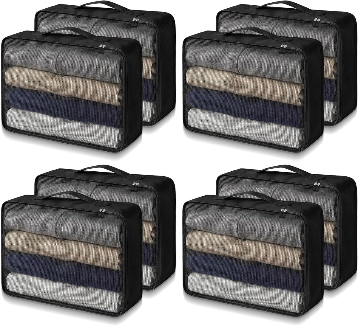 8 Pcs XL Packing Cube for Travel Luggage Organizer Suitcase High Capacity Large Packing Bag Bulk Reusable Mesh Travel Cube for Hiking Camping Accessory, 17.7 x 13 x 4.7 Inch (Black)