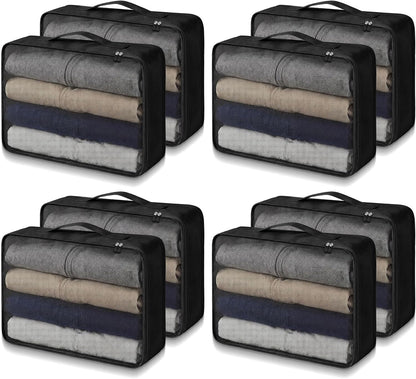 8 Pcs XL Packing Cube for Travel Luggage Organizer Suitcase High Capacity Large Packing Bag Bulk Reusable Mesh Travel Cube for Hiking Camping Accessory, 17.7 x 13 x 4.7 Inch (Black)
