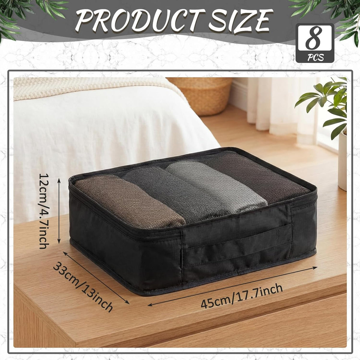 8 Pcs XL Packing Cube for Travel Luggage Organizer Suitcase High Capacity Large Packing Bag Bulk Reusable Mesh Travel Cube for Hiking Camping Accessory, 17.7 x 13 x 4.7 Inch (Black)