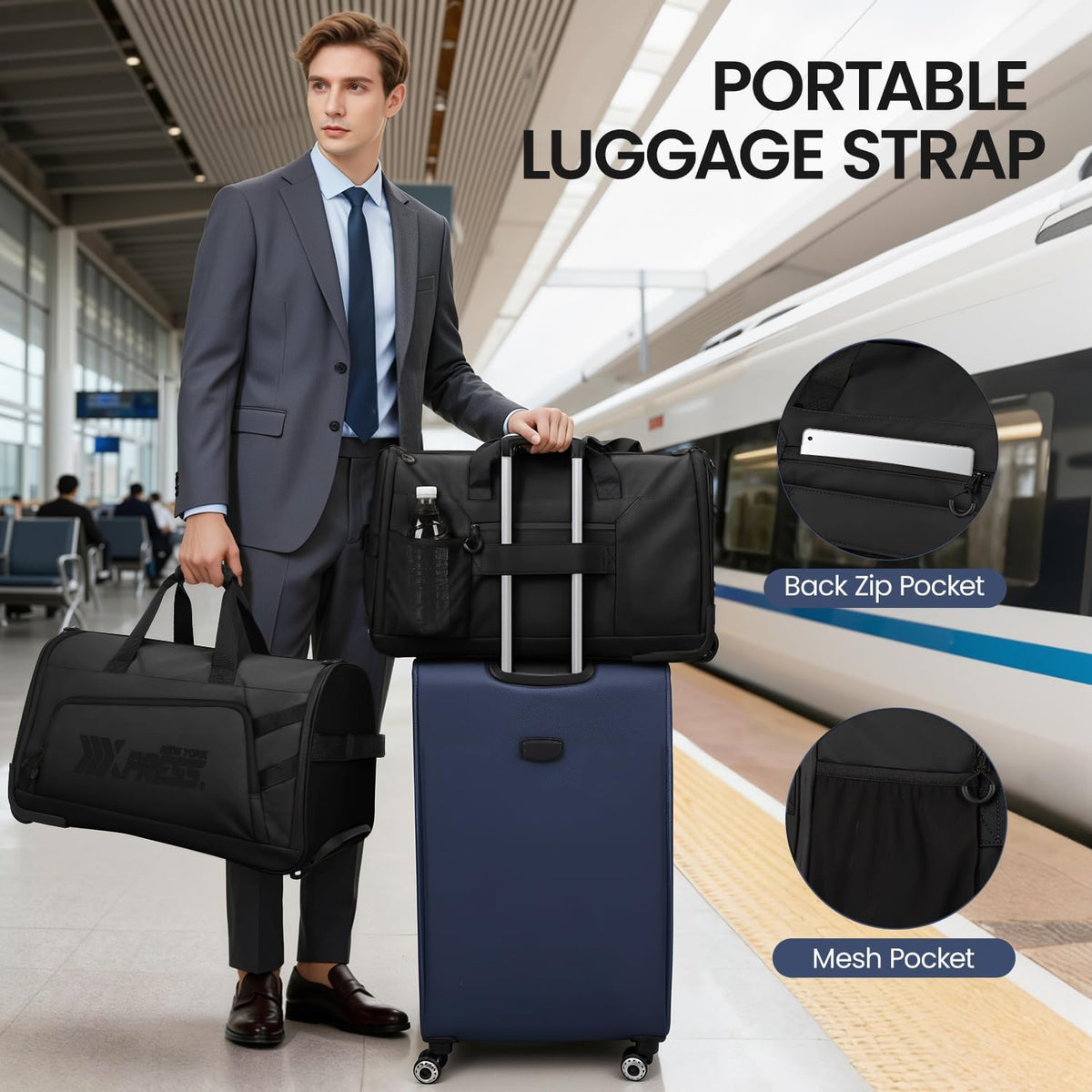 2 in 1 Rolling Garment Bag with Wheels,Overnight Bags with Wheels,Rolling Duffle Bag w/Shoes Compartment Hanging Suit Dress,Lightweight and Waterproof,Green