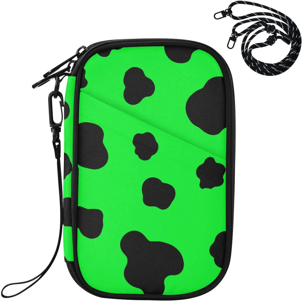 Cow Print Neon Yellow Family Passport Holder for Travel | Document Organizer with Detachable Strap Holds 5 Passports for Men Women, Neck Pouch for Vacation Trip