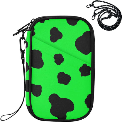 Cow Print Neon Yellow Family Passport Holder for Travel | Document Organizer with Detachable Strap Holds 5 Passports for Men Women, Neck Pouch for Vacation Trip