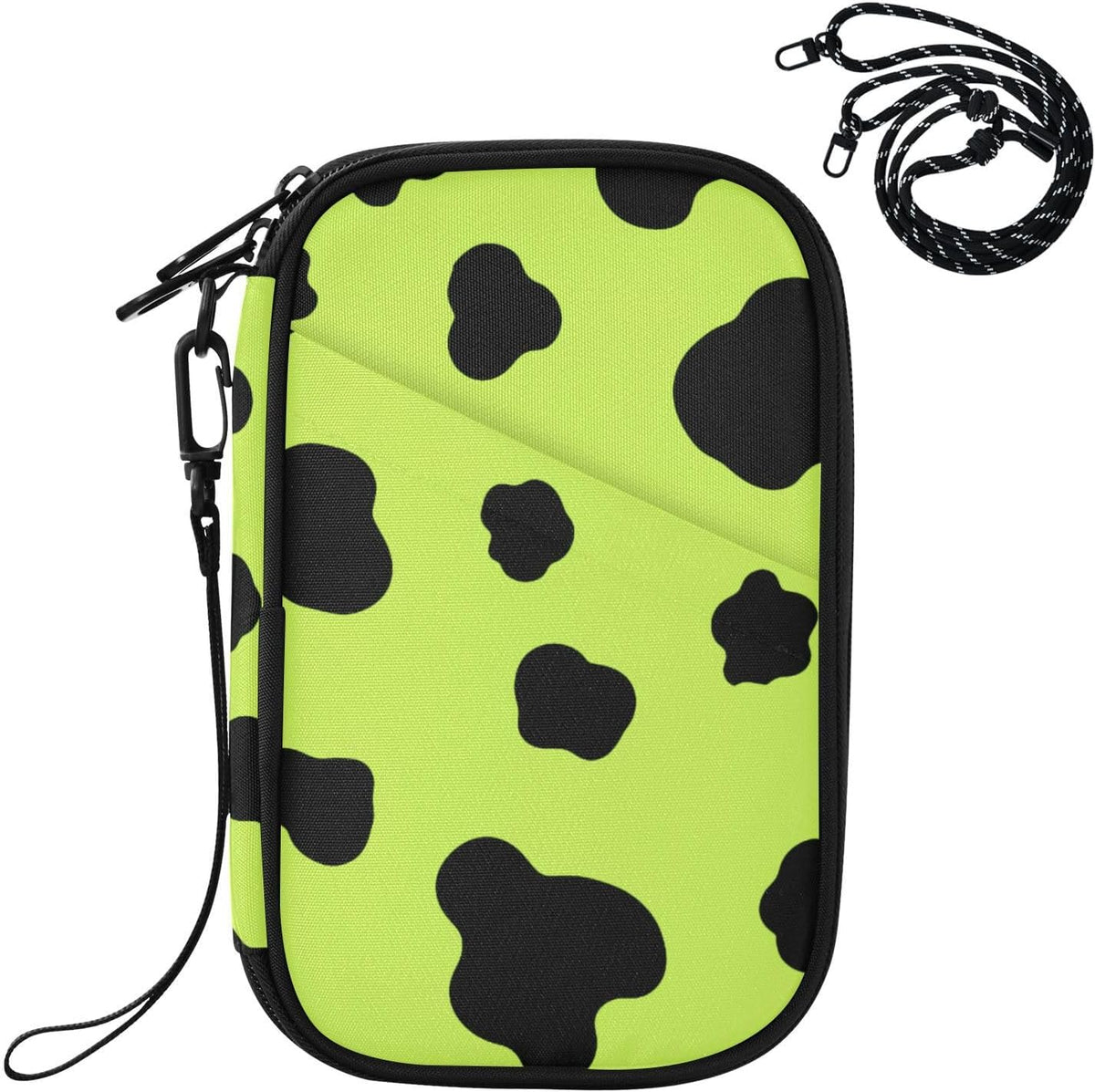 Cow Print Neon Yellow Family Passport Holder for Travel | Document Organizer with Detachable Strap Holds 5 Passports for Men Women, Neck Pouch for Vacation Trip