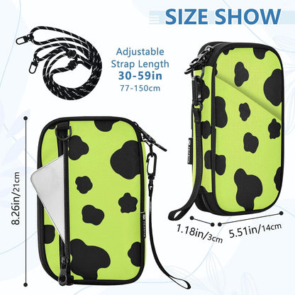Cow Print Neon Yellow Family Passport Holder for Travel | Document Organizer with Detachable Strap Holds 5 Passports for Men Women, Neck Pouch for Vacation Trip