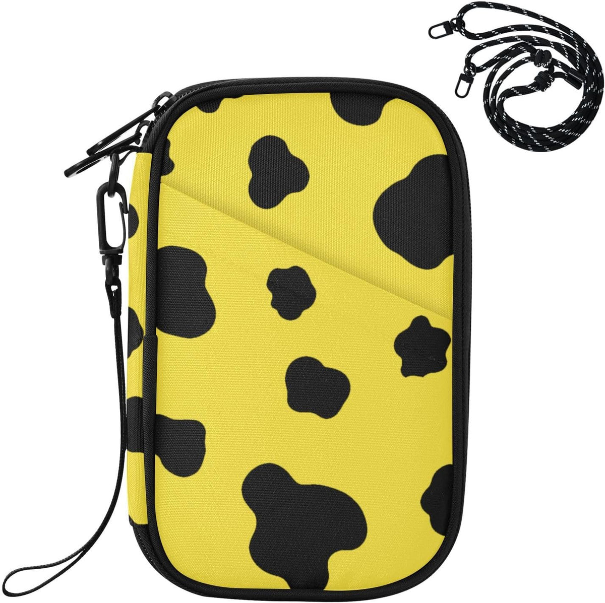 Cow Print Neon Yellow Family Passport Holder for Travel | Document Organizer with Detachable Strap Holds 5 Passports for Men Women, Neck Pouch for Vacation Trip