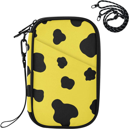 Cow Print Neon Yellow Family Passport Holder for Travel | Document Organizer with Detachable Strap Holds 5 Passports for Men Women, Neck Pouch for Vacation Trip