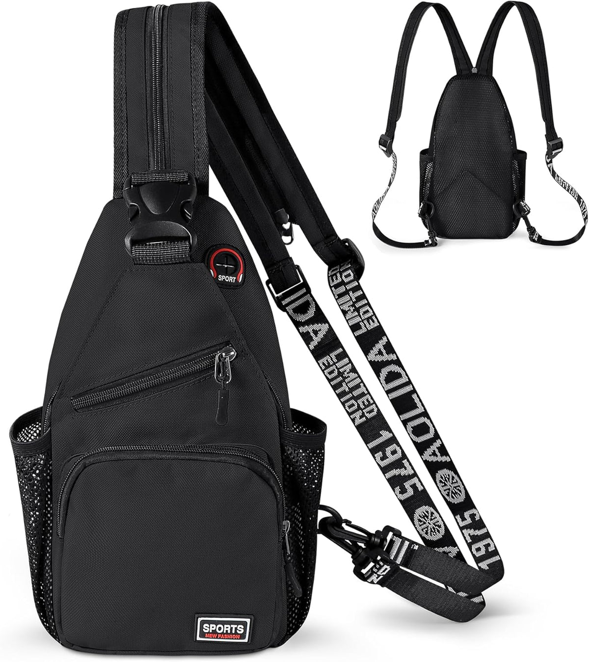 Convertible Sling Bag for Women Men, Lightweight Crossbody Backpack Daypack Chest Bag Fit 10.9" Tablet for Travel, Sport, Hiking & Commute, Black, 8.27in×3.94in×13.39in