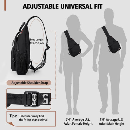 Convertible Sling Bag for Women Men, Lightweight Crossbody Backpack Daypack Chest Bag Fit 10.9" Tablet for Travel, Sport, Hiking & Commute, Black, 8.27in×3.94in×13.39in
