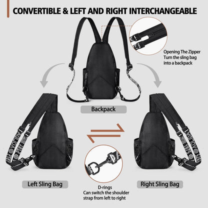 Convertible Sling Bag for Women Men, Lightweight Crossbody Backpack Daypack Chest Bag Fit 10.9" Tablet for Travel, Sport, Hiking & Commute, Black, 8.27in×3.94in×13.39in
