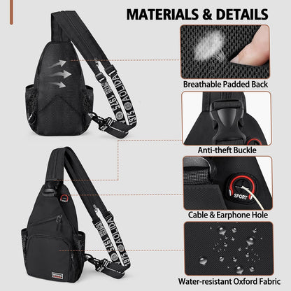 Convertible Sling Bag for Women Men, Lightweight Crossbody Backpack Daypack Chest Bag Fit 10.9" Tablet for Travel, Sport, Hiking & Commute, Black, 8.27in×3.94in×13.39in