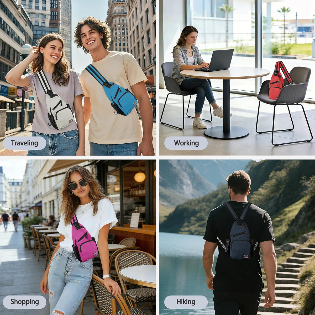 Convertible Sling Bag for Women Men, Lightweight Crossbody Backpack Daypack Chest Bag Fit 10.9" Tablet for Travel, Sport, Hiking & Commute, Black, 8.27in×3.94in×13.39in