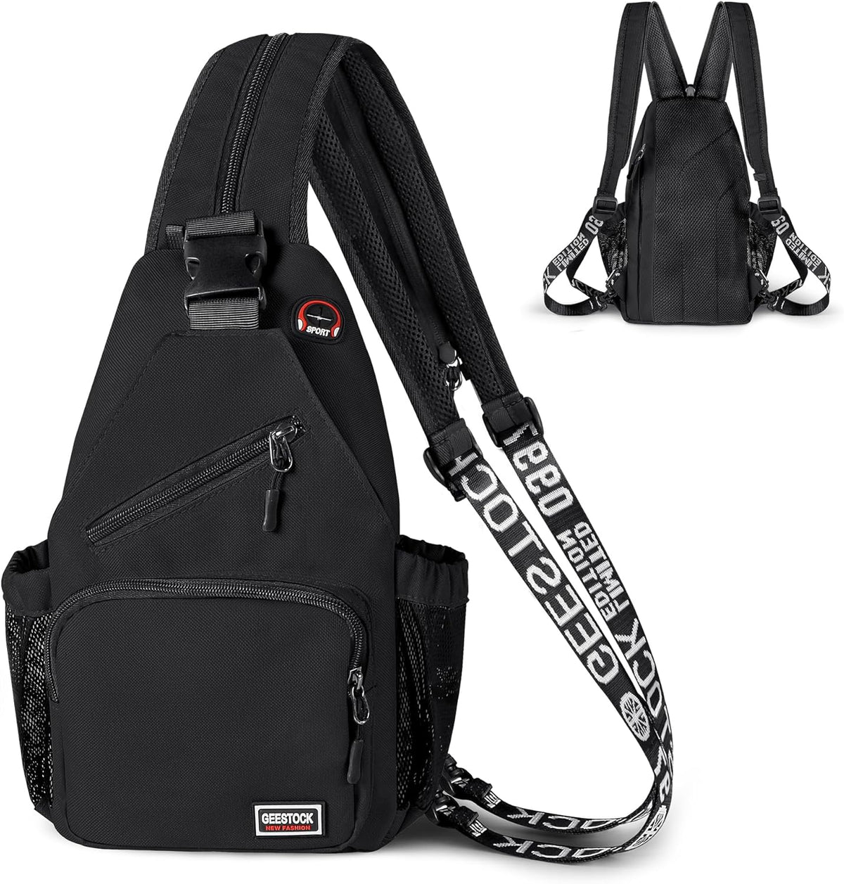 Convertible Sling Bag for Women Men, Lightweight Crossbody Backpack Daypack Chest Bag Fit 10.9" Tablet for Travel, Sport, Hiking & Commute, Black, 8.27in×3.94in×13.39in