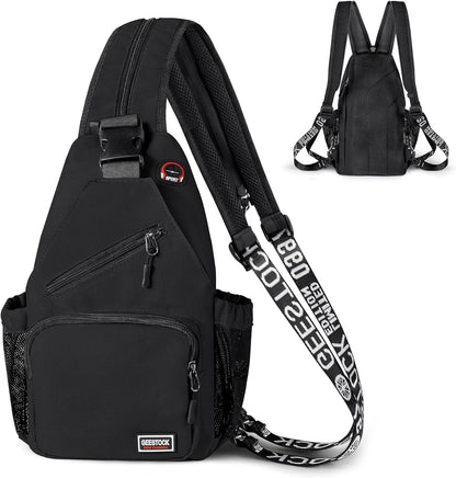 Convertible Sling Bag for Women Men, Lightweight Crossbody Backpack Daypack Chest Bag Fit 10.9" Tablet for Travel, Sport, Hiking & Commute, Black, 8.27in×3.94in×13.39in