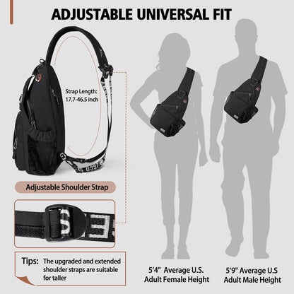 Convertible Sling Bag for Women Men, Lightweight Crossbody Backpack Daypack Chest Bag Fit 10.9" Tablet for Travel, Sport, Hiking & Commute, Black, 8.27in×3.94in×13.39in