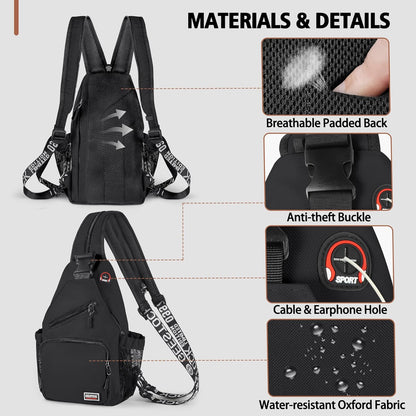 Convertible Sling Bag for Women Men, Lightweight Crossbody Backpack Daypack Chest Bag Fit 10.9" Tablet for Travel, Sport, Hiking & Commute, Black, 8.27in×3.94in×13.39in
