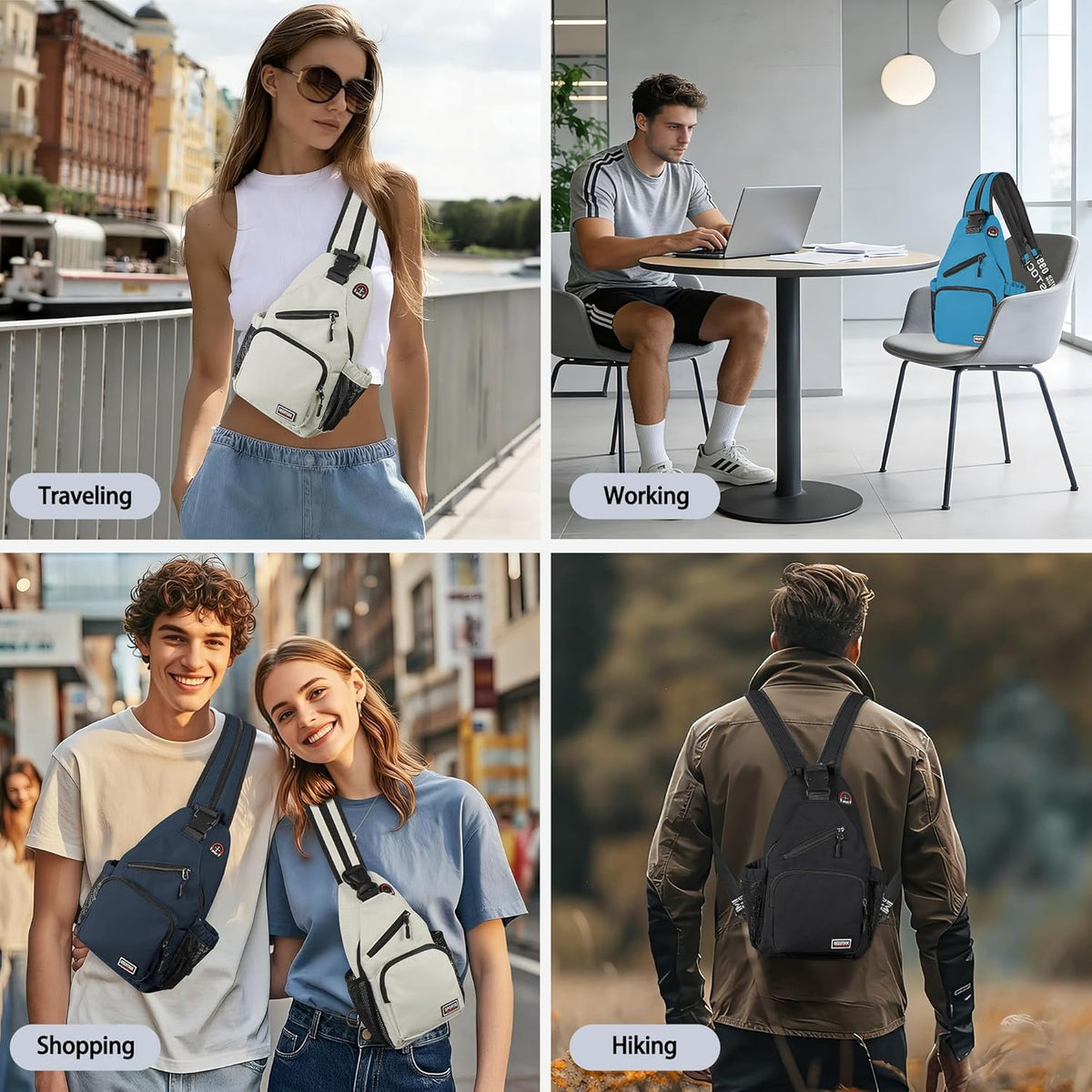 Convertible Sling Bag for Women Men, Lightweight Crossbody Backpack Daypack Chest Bag Fit 10.9" Tablet for Travel, Sport, Hiking & Commute, Black, 8.27in×3.94in×13.39in